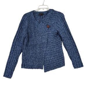Royal Robbins Cardigan Sweater Womens Size L Blue Marled Chunky Knit One Button